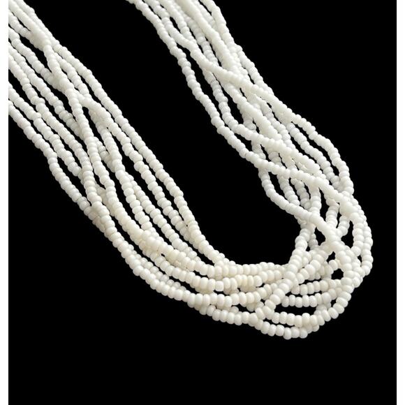 Vintage Trifari TM Necklace White Glass Seed Bead Multi Strand Bohemian Beauty - Picture 5 of 10